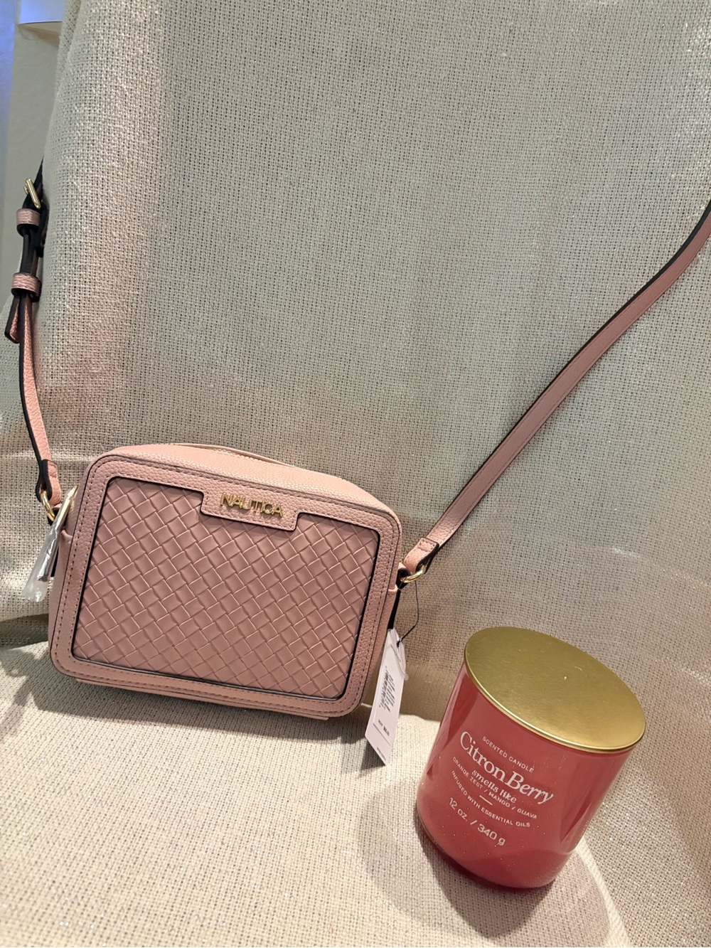 Nautica Blush Light Pink Woven Crossbody Bag - Picture 9 of 11